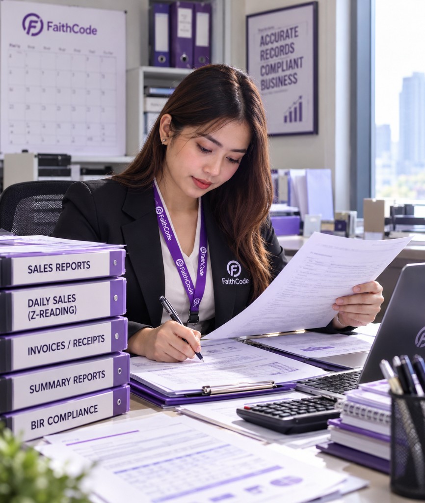 FaithCode records — sales reports and BIR compliance