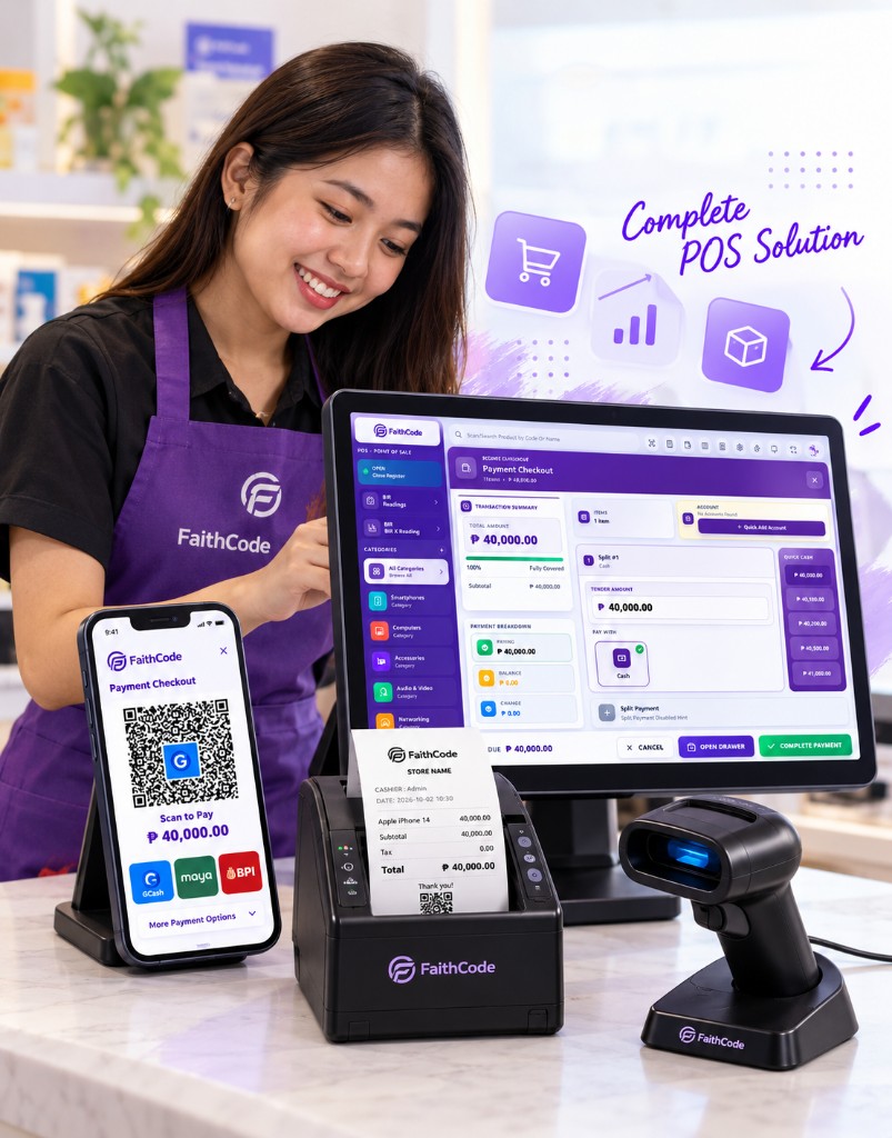 FaithCode complete POS — checkout, phone payment, printer, and scanner